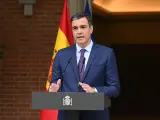 Pedro Sánchez, anunciando este lunes en Moncloa la disolución de las Cortes y la convocatoria de elecciones anticipadas el 23 de julio