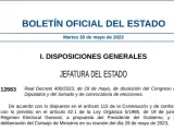 El Boletín Oficial del Estado (BOE) publica este martes el real decreto de disolución del Congreso y del Senado y de convocatoria de elecciones generales para el próximo 23 de julio.