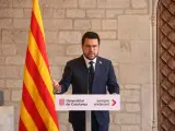 El presidente de la Generalitat, Pere Aragonès, durante la comparecencia de este martes.