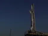 El cohete Miura 1 en la plataforma de lanzamiento.