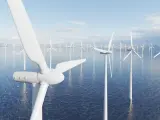 Molinos de viento de energía eólica marina.