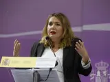 La secretaria de Estado de Igualdad, Ángela Rodríguez, en una rueda de prensa tras la reunión con las CC AA para analizar en un comité de crisis el repunte de asesinatos por violencia de género en el mes de mayo.