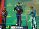 Verstappen, Alonso y Hamilton, juntos en el podio del GP de Australia 2023.