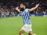 Asier Villalibre celebrando el gol del ascenso.