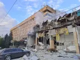 El restaurante dañado por un bombardeo ruso en la ciudad de Kramatorsk.