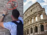 Un turista utiliza sus llaves para grabar su nombre y el de su novia en las paredes del Coliseo de Roma, monumento con más de 1900 años de historia. En el momento que el joven está cometiendo el acto de vandalismo, detrás suyo otro hombre lo graba con su móvil. El turista reacciona sonriendo a cámara continuando con su acto.