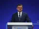 El ministro de Asuntos Exteriores ucraniano, Dmitro Kuleba, durante una conferencia sobre Ucrania celebrada en Londres.