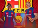 KSI y Logan Paul posan con su bebida PRIME y el escudo del Barça.