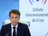 El presidente francés, Emmanuel Macron, asiste a la reunión de la Célula Interministerial de Crisis este viernes.