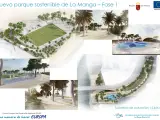 Cartel del nuevo parque del deporte sostenible de La Manga, Murcia.