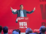 El secretario general del PSOE y presidente del Gobierno, Pedro Sánchez, durante presentación del programa electoral de su partido.