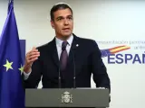 El presidente del Gobierno, Pedro Sánchez, en rueda de prensa en Bruselas al término del Consejo Euopeo.