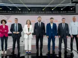 Los siete portavoces de los partidos con grupo parlamentario propio en el Congreso que han participado en el debate de RTVE.