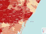 Mapa indicativo del índice socioeconómico de los barrios de Barcelona.