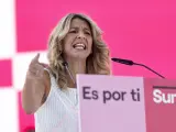 La candidata de Sumar, Yolanda Díaz, este viernes en el mitin de cierre de campaña en Madrid.