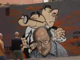Un artista callejero retrata de este modo el cariño de la sociedad hacia el historietista catalán