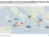 Los países afectados por los incendios en Europa.