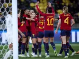 La selección española celebra un gol ante Costa Rica en el Mundial.