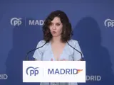 La presidenta de la Comunidad de Madrid y del PP de Madrid, Isabel Díaz Ayuso, tras la reunión del Comité Ejecutivo del PP de Madrid y de la Junta Directiva Autonómica.
