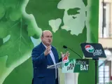 El presidente del PNV, Andoni Ortuzar, durante su intervención en el acto celebrado este sábado en Bilbao para conmemorar el 128 aniversario de la fundación del partido.