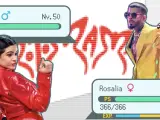 Rosalía Rauw Alejandro en un combate Pokémon.