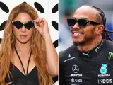 Combo de imágenes de la cantante Shakira y el piloto de F1 Lewis Hamilton.
