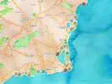 El mapa de medusas en tiempo real en Murcia.