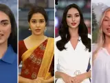Imágenes de las presentadoras de televisión creadas por inteligencia artificial en el sur de Asia.