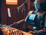 Un robot grabando música en un estudio