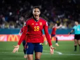 Salma Paralluelo celebra su gol ante Suecia en la semifinal del Mundial.