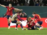 Las jugadoras de la selecci&oacute;n espa&ntilde;ola celebran el gol de Olga Carmona en las semifinales del Mundial.
