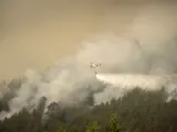 Un helicóptero trata de sofocar las llamas en El Rosario.