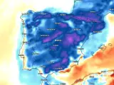 Mapa que muestra la anomalía de temperaturas para este domingo en la Península y Baleares.