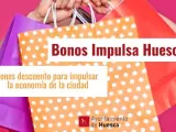 Diseño del cartel promocional de los Bonos Impulsa Huesca 2023.