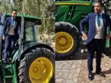 Un novio llega a su propia boda en un tractor