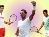 Novak Djokovic, Rafa Nadal y Carlos Alcaraz