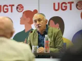 El secretario general de UGT, Pepe Álvarez, interviene durante un desayuno informativo.