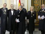 Un grupo de magistrados espera al inicio del acto de apertura del Año Judicial 2023-2024, este jueves en la sede del Tribunal Supremo en Madrid