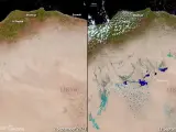 Lagos en el desierto de Libia provocados por la tormenta Daniel.