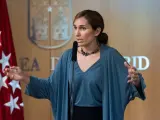 a portavoz de Más Madrid en la Asamblea de Madrid, Mónica García, ofrece declaraciones durante un pleno ordinario, en la Asamblea de Madrid