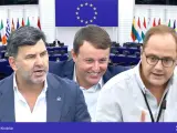 Los eurodiputados Nicolás González, Javi López y César Luena