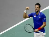 Novak Djokovic celebra en el partido ante Davidovich.