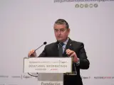 El consejero de la Presidencia, Antonio Sanz, en un encuentro informativo organizado por Europa Press Andalucía en Sevilla