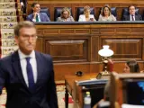 El líder del PP y candidato a la Presidencia del Gobierno, Alberto Núñez Feijóo, durante la primera sesión del debate de investidura del líder del PP, en el Congreso de los Diputados, a 26 de septiembre de 2023, en Madrid (España).
