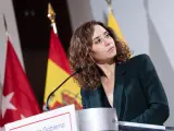 La presidenta de la Comunidad de Madrid, Isabel Díaz Ayuso, este miércoles en Villamanta.