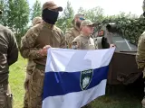 Combatientes del batallón ultraderechista Legión Libertad de Rusia, opositor al Kremlin.