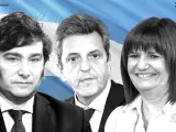 Milei, Massa y Bullrich, quienes según las encuestas son los tres candidatos con más posibilidades de lograr la presidencia de Argentina.