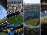 El Santiago Bernabéu, la Bombonera, el Centenario de Montevideo y el estadio Moulay Abdellah de Rabat.