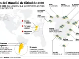 Las sedes del Mundial de Fútbol 2030.