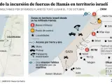 Mapa de la infiltración de Hamás en Israel desde la Franja de Gaza.